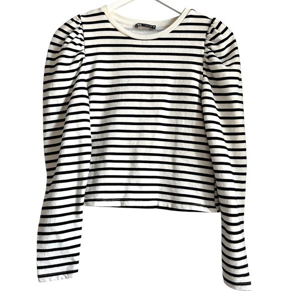 ZARA balloon long sleeve black and white stripped sweatshirt | SZ Small - Picture 6 of 12